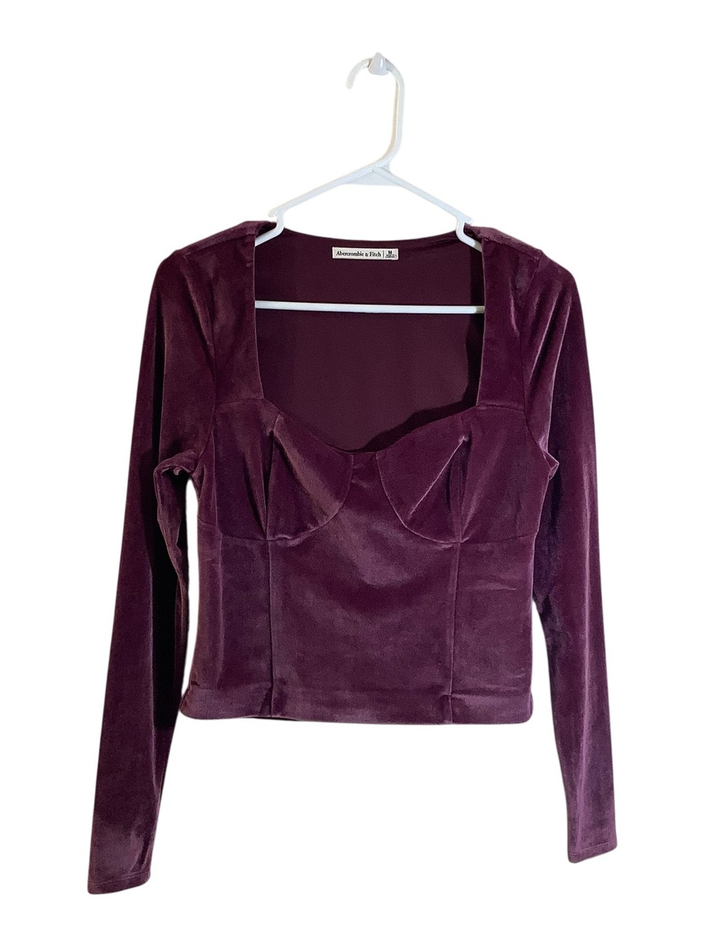 Abercrombie & Fitch Velvet Long-Sleeve Corset Top — Plum